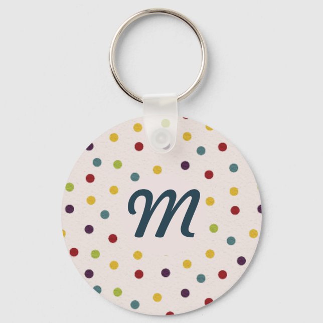 Funky Colourful Dots Pattern Monogram Keychain (Front)