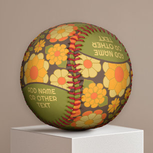 Funky Colourful Earthy Floral Pattern - Monogram Baseball