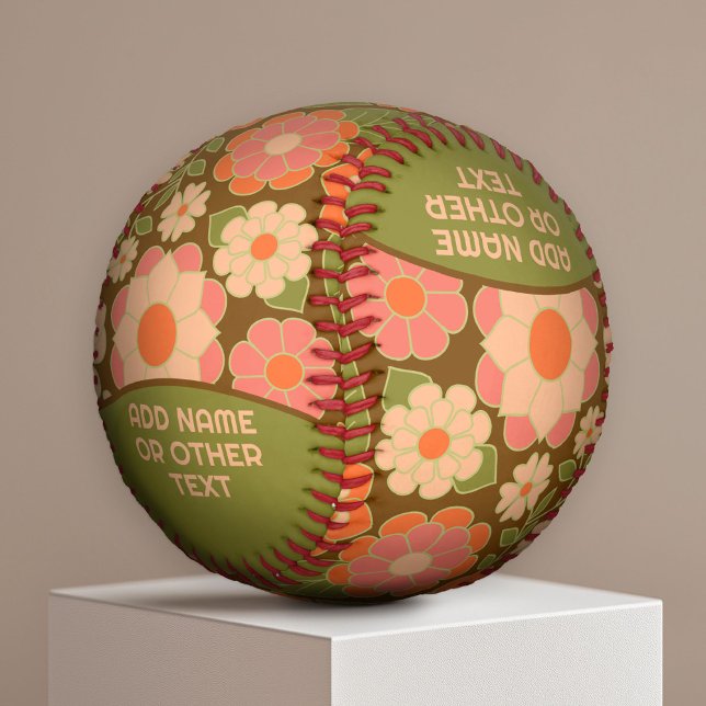 Funky Colourful Earthy Floral Pattern - Monogram Baseball (Creator Uploaded)