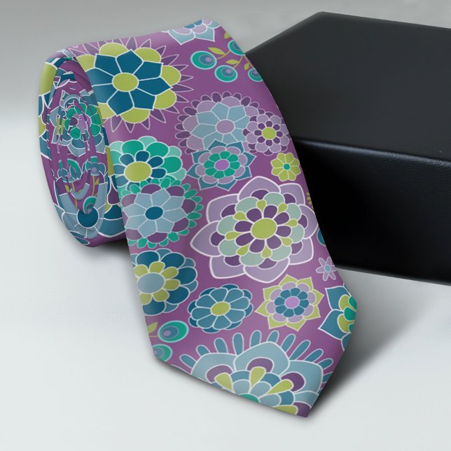 Funky Colourful Floral Pattern - Purple Tie (Trendy Neck Tie Pattern)