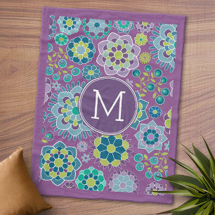 Funky Colourful Floral Pattern Single Monogram Fleece Blanket