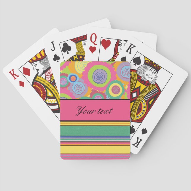 Funky Colourful Flowers and Stripes Playing Cards (Back)