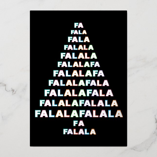 Funky Colourful Fun FA LA LA Seasonal Silver Gold Foil Holiday Card (Front)