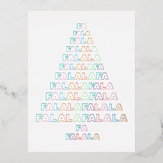 Funky Colourful Fun FA LA LA Seasonal Silver Gold Foil Holiday Postcard (Front)