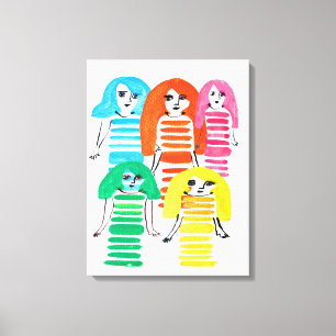 Funky colourful girl doll watercolor canvas print