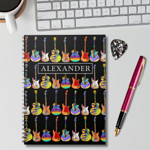 Funky Colourful Guitar Pattern Add Name  Notebook