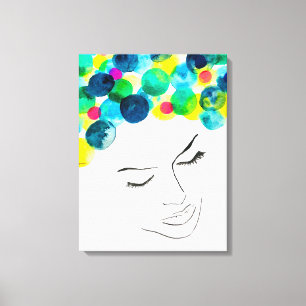 Funky colourful hair girl watercolor canvas print