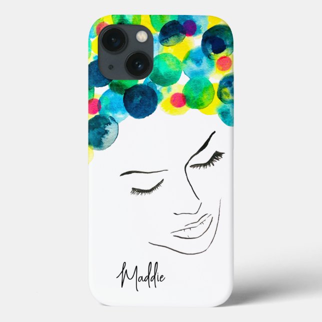 Funky colourful hair girl watercolor Case-Mate iPhone case (Back)