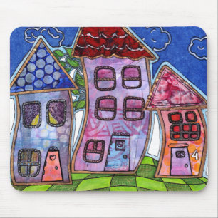 Funky Colourful Houses Mouse Pad