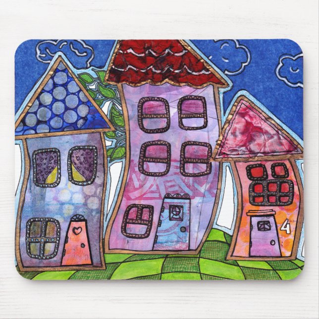 Funky Colourful Houses Mouse Pad (Front)