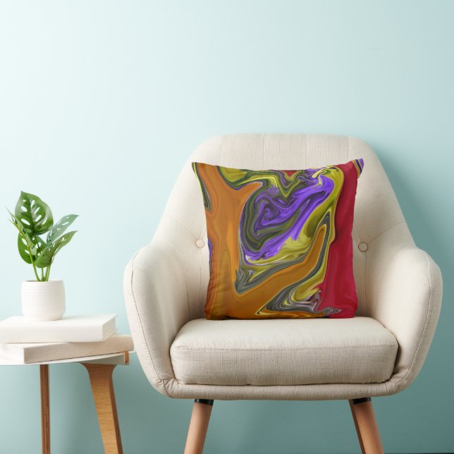 Funky Colourful Liquid Wave Throw Pillow (Chair)
