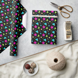 Funky Colourful Neon Memphis Pattern Retro Birthda Wrapping Paper