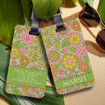 Funky Colourful Pastel Floral Pattern - Monogram Luggage Tag<br><div class="desc">A fun floral pattern in pink, sage green, orange and yellow with a cozy, cottagecore pattern. Add a monogram to this girly, floral design. If your art still needs to be adjusted, click on the Customize This button. This will take you to a design area where you can move things...</div>