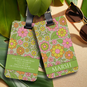 Funky Colourful Pastel Floral Pattern - Monogram Luggage Tag
