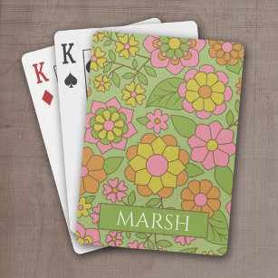 Funky Colourful Pastel Floral Pattern - Monogram Playing Cards