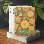 Funky Colourful Pastel Floral Pattern - Monogram Playing Cards<br><div class="desc">A fun floral pattern in avocado green, orange and yellow with a cozy, cottagecore pattern. Add a monogram to this girly, floral design. If your art still needs to be adjusted, click on the Customize This button. This will take you to a design area where you can move things around...</div>