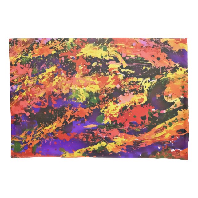 Funky Colourful Rainbow Abstract Splash Paint Art Pillowcase (Front)