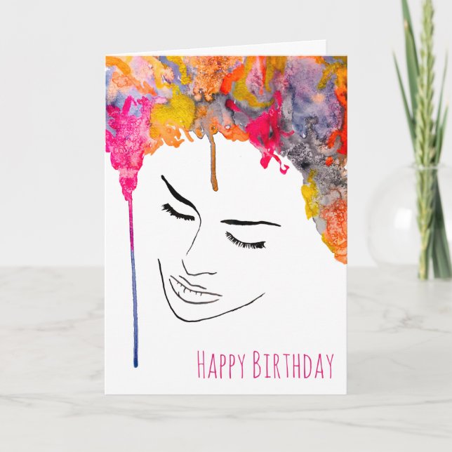 Funky colourful rainbow lady art card (Front)