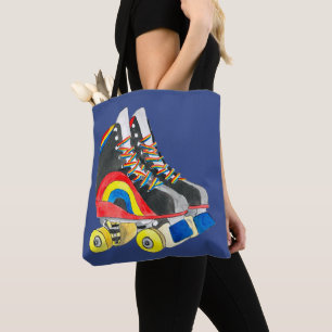 Funky colourful rainbow lady art tote bag