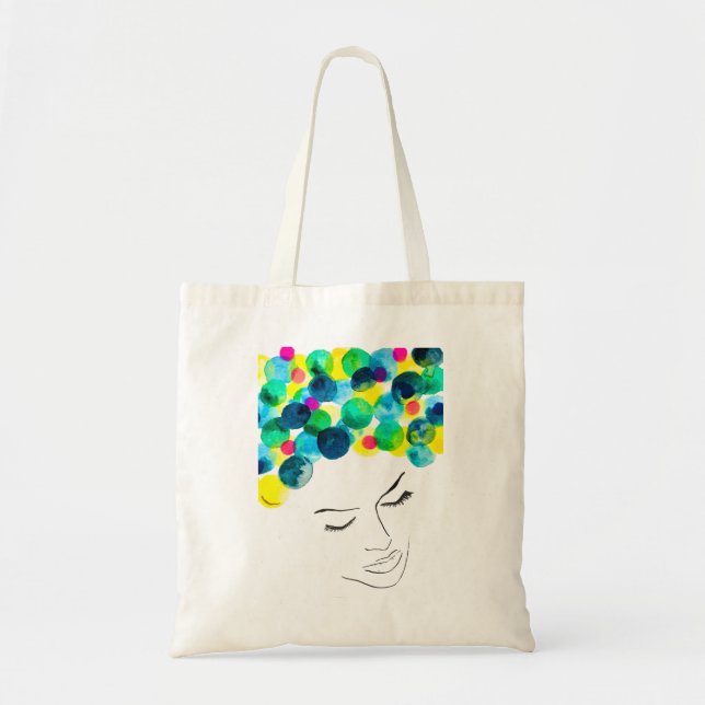 Funky colourful rainbow lady art tote bag (Front)