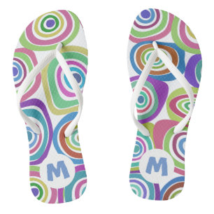 Funky Colourful Retro Circles Pattern Monogram Flip Flops