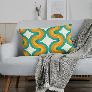 Funky Colourful Retro Half Circles Art Pattern Lumbar Pillow