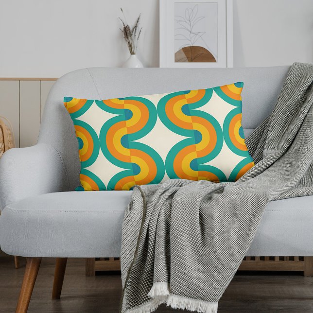 Funky Colourful Retro Half Circles Art Pattern Lumbar Pillow (Creator Uploaded)