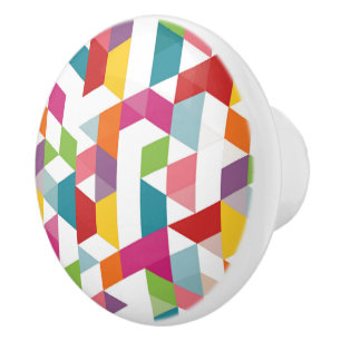 Funky Colourful Retro Triangles Mosaic Pattern Ceramic Knob