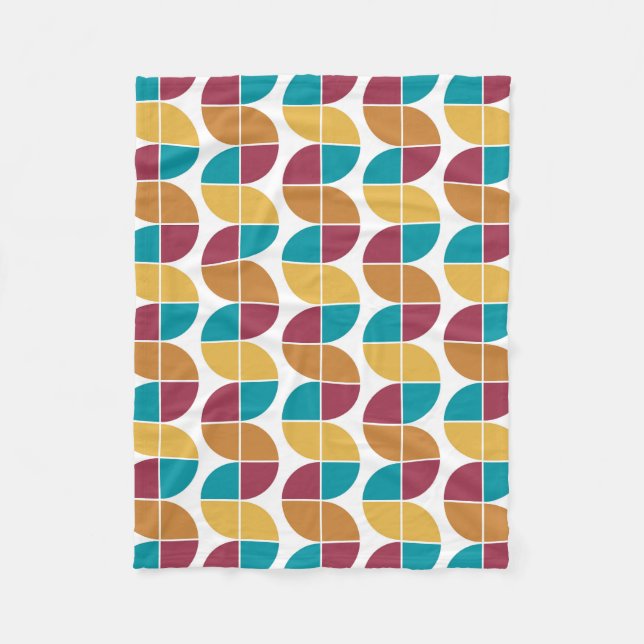 Funky Colourful Retro Vintage Geometric Pattern Fleece Blanket (Front)