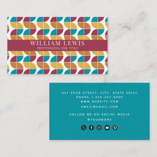 Funky Colourful Retro Vintage Social Media Icons Business Card