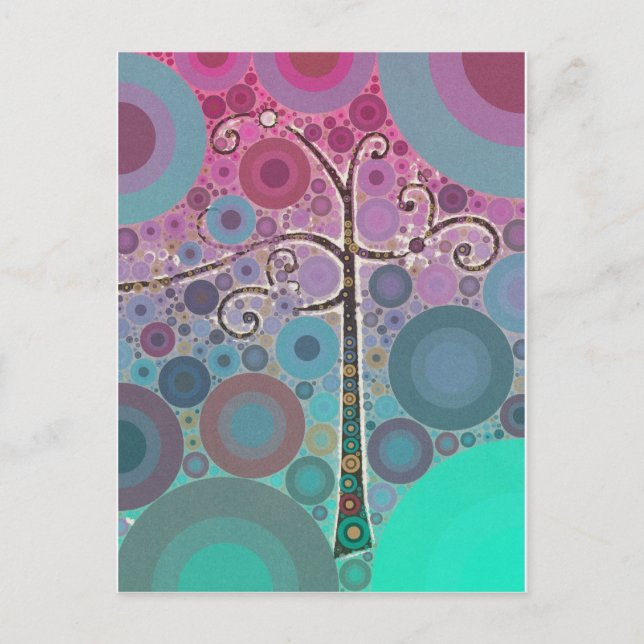 Funky Colourful Scroll Tree Circles Bubbles Pop Ar Postcard (Front)