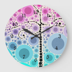 Funky Colourful Scroll Tree Circles Bubbles Pop Large Clock