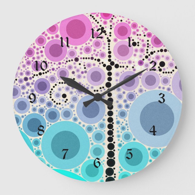 Funky Colourful Scroll Tree Circles Bubbles Pop Large Clock (Front)