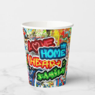 Funky Colourful Streetart Graffiti Love Home Heart Paper Cups