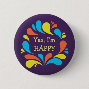 Funky Colourful Swirls Custom Text Happy 2 Inch Round Button