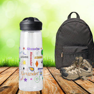 Funky Colourful Whimsy Shapes Personalized Name Water Bottle