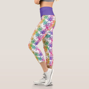 Funky Cool Colourful Retro Modern Stars Pattern Capri Leggings