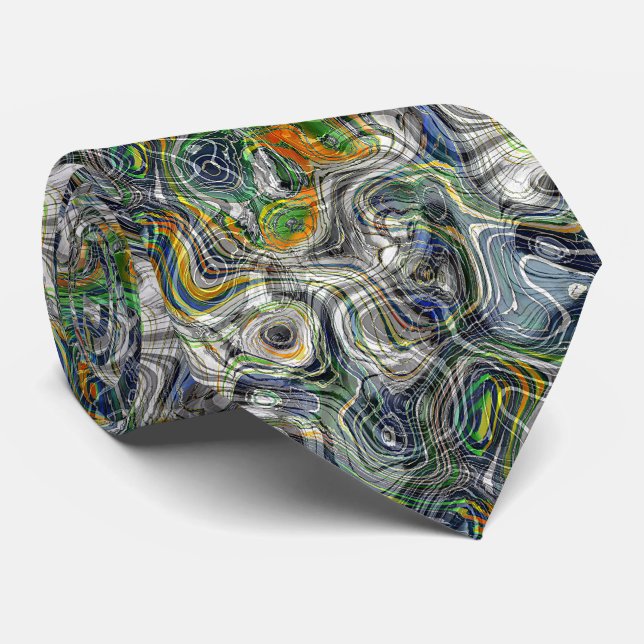 Funky Cool Retro Chic Fractal Marble Pattern Tie (Rolled)