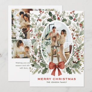 Funky Country Boho Christmas Wreath 5 Photo Holiday Card