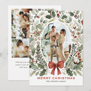 Funky Country Boho Christmas Wreath 5 Photo Holiday Card
