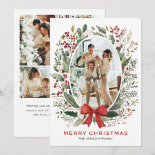 Funky Country Boho Christmas Wreath 5 Photo Holiday Card