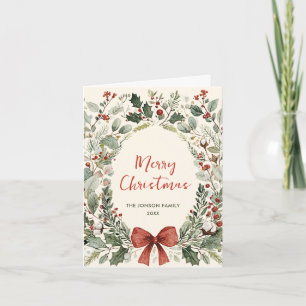 Funky Country Retro Boho Christmas Wreath Holiday Card