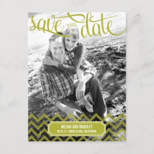 Funky Couple Save The Date Postcard - Green