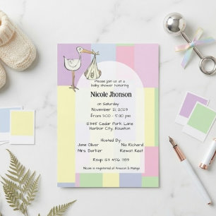 Funky Cubism Stork Delivery Baby Shower Invitation