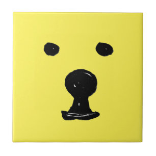 Funky Cute Bear Dog Face Sketch Tile