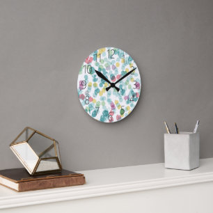 Funky Cute Colorful Happy Summer Polkadots Pattern Round Clock