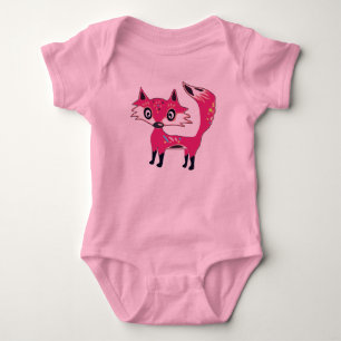 Funky Cute Pink Fox Baby Bodysuit