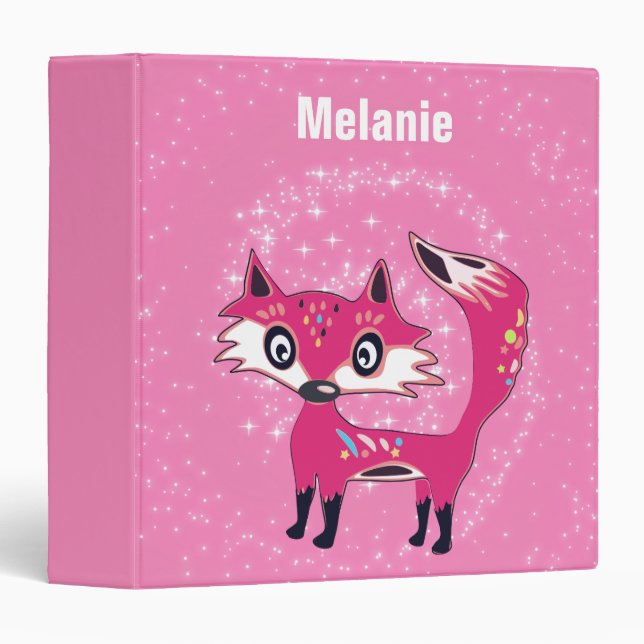 Funky Cute Pink Fox Personalised Binder (Front/Spine)