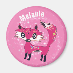 Funky Cute Pink Fox Personalised Magnet