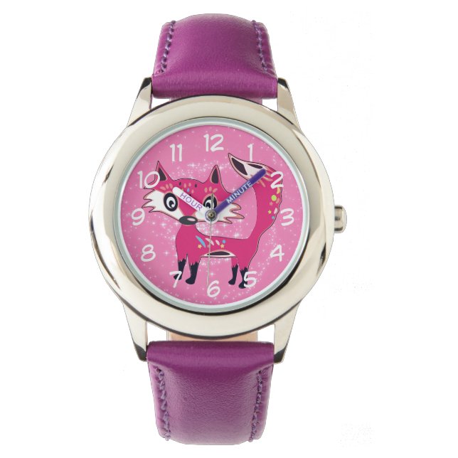 Funky Cute Pink Fox Watch (Front)